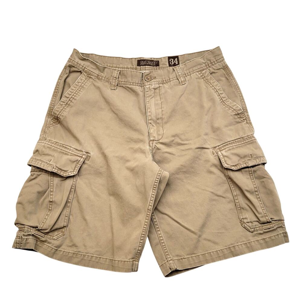 Old Navy Cargo Shorts 34 Tan Khaki 100% Cotton Utility Pockets Outdoor Casual